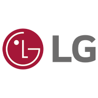 LG Logo: Roter Kreis mit weißen Buchstaben und Punkt links, graues LG rechts. Erkennbares Technologie- und Elektronik-Symbol.